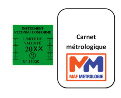 Image d'illustration de l'homologation en Métrologie Légale avec vignette vert et carnet métrologique pour transpalette peseur TP410