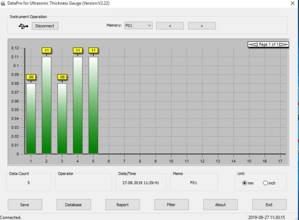 Capture d'écran du logiciel de transmission de données ATU