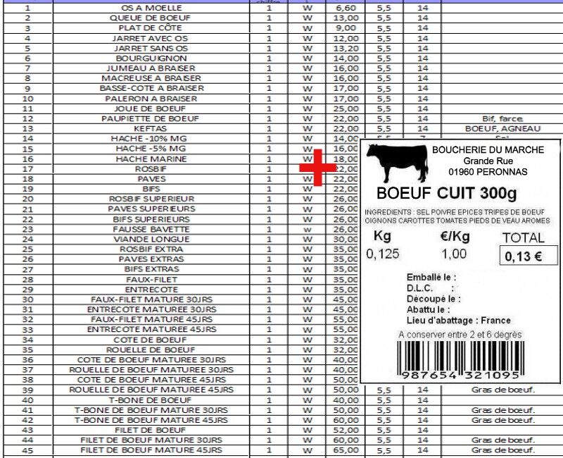 Forfait programmation ticket et PLU pour balance de commerce et système de pesage